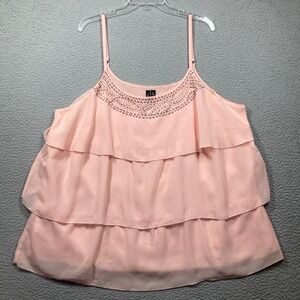 Relativity Camisole Women 3X Pink Beaded Tiered Ruffle Chiffon Tank Top Romantic